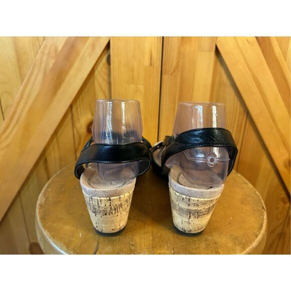 Life Stride Cork Wedge Black Strappy Sandals Size 8.5M - Picture 4 of 8